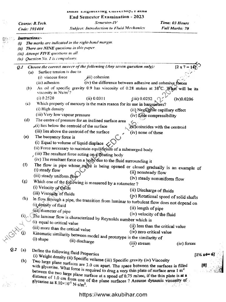 Btech Ce 4 Sem Introduction To Fluid Mechanics 101404 2023 | PDF
