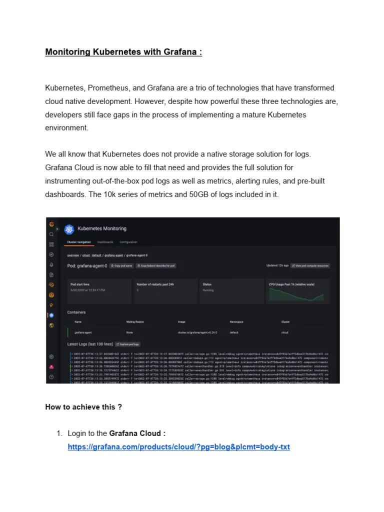 Monitoring Kubernetes Cluster Using Grafana Cloud | PDF | Computer ...