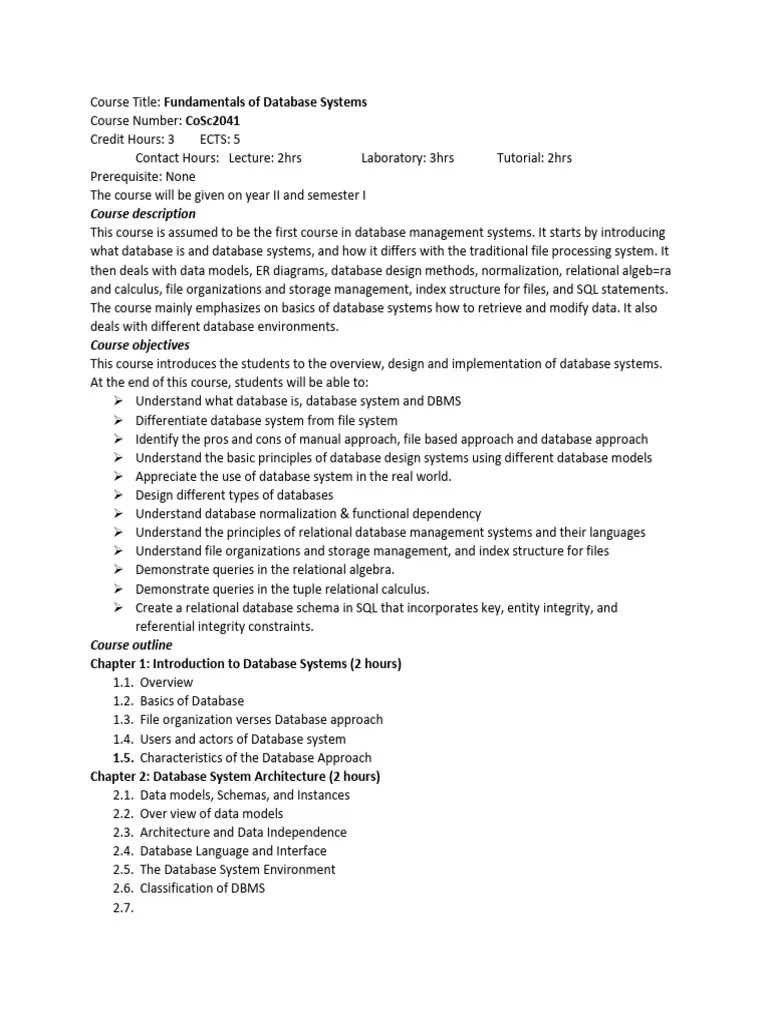 Fundamentals Of Database Systems Course Outline | PDF | Relational ...