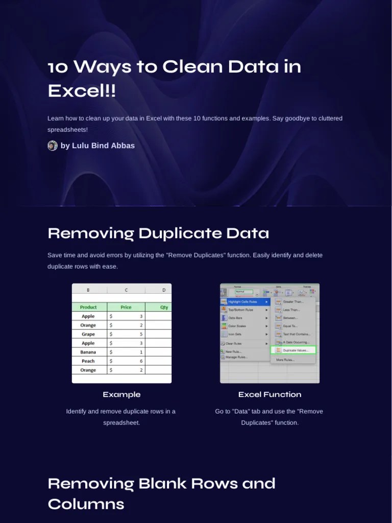 10 Ways To Clean Data In Excel | PDF | Microsoft Excel | Spreadsheet