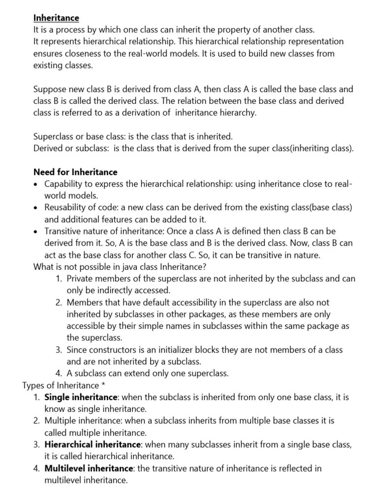 Inheritance Notes | PDF | Class (Computer Programming) | Inheritance ...