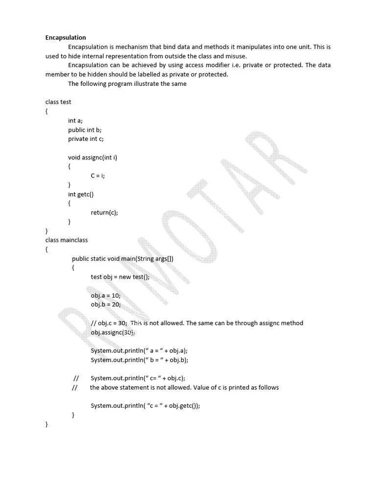Encapsulation | PDF | Class (Computer Programming) | Java (Programming ...