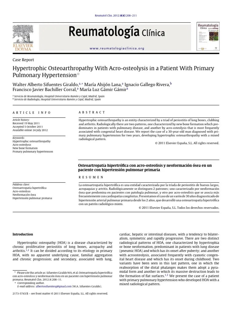 Hypertrophic Osteoarthropathy With Acro-osteolysis In A Patient With ...