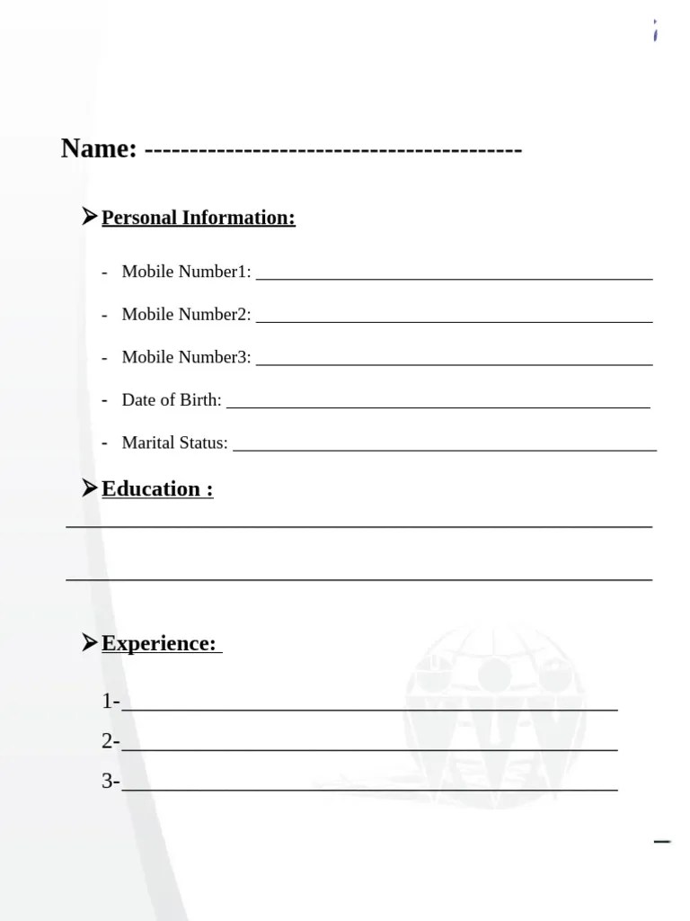 CV Form English | PDF