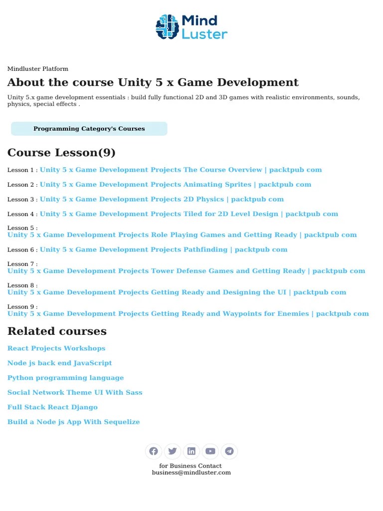 Unity 5 X Game Development Course Content | PDF