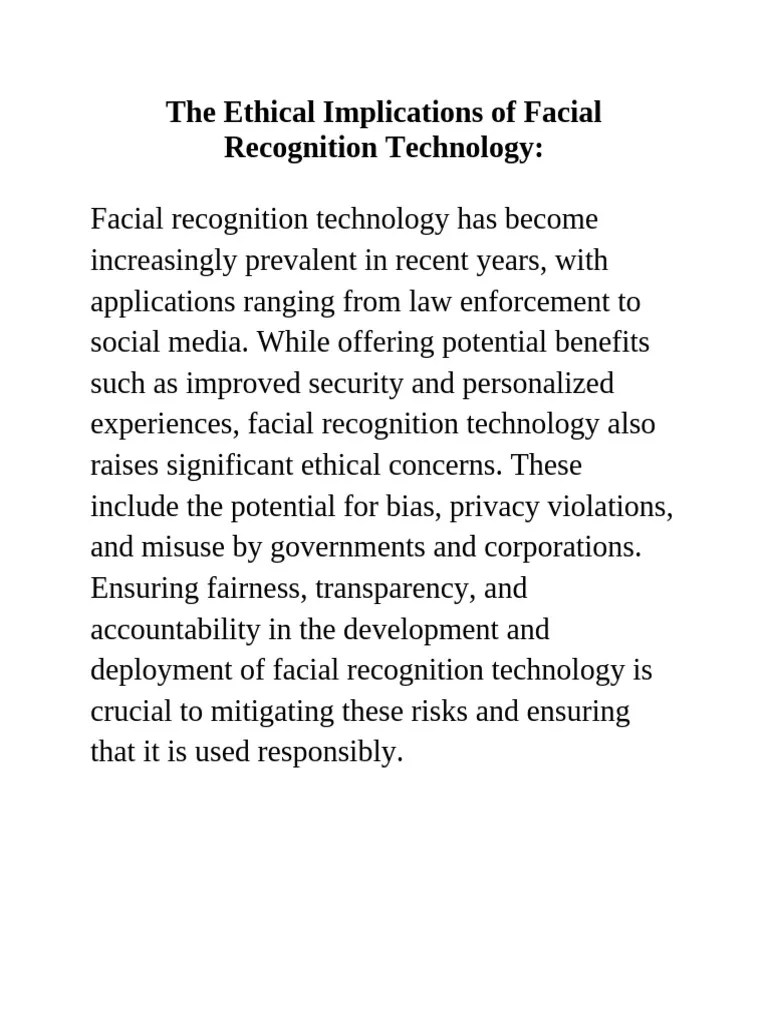 The Ethical Implications Of Facial Recognition Technology | PDF