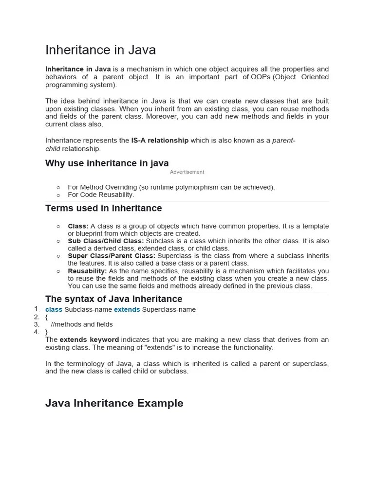 JAVA Inheritance | PDF | Inheritance (Object Oriented Programming ...