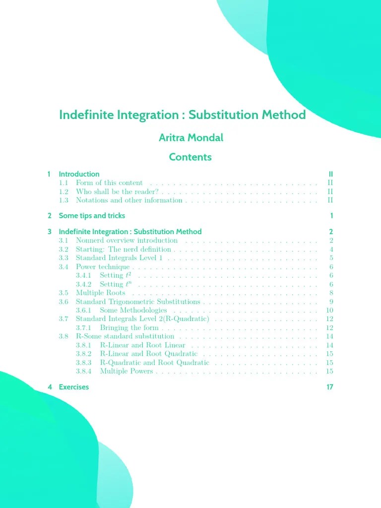 Integration Substitution Method | PDF | Trigonometric Functions ...