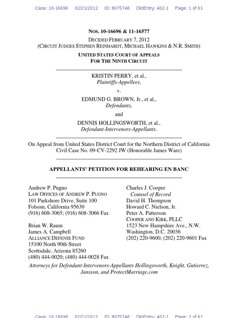 Petition For Rehearing En Banc | PDF | California Proposition 8 (2008) | United States Constitution