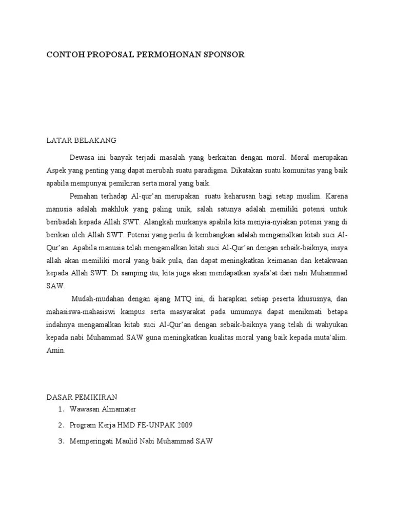Dari mulai contoh cover proposal kegiatan . Contoh Proposal Permohonan Sponsor Pdf