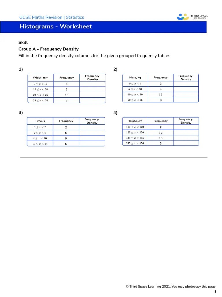 Histograms Worksheet | PDF | Histogram | Descriptive Statistics