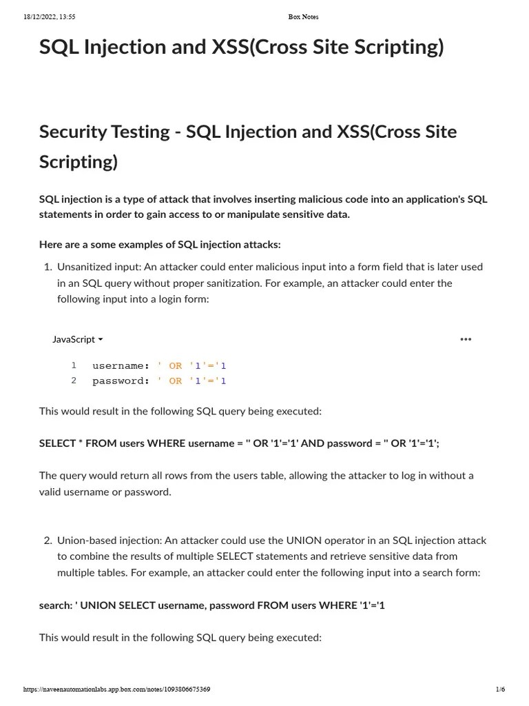 Security Testing - SQL Injection And XSS-1 | PDF | Computing | Information Technology Management
