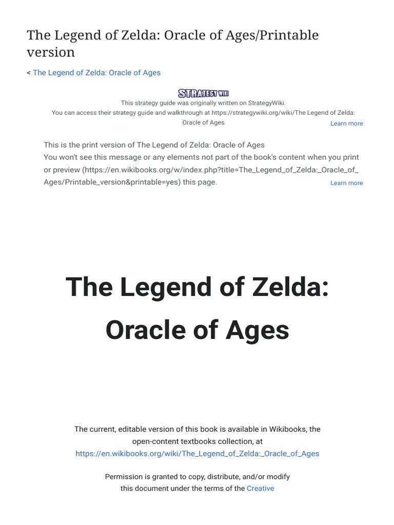 The Legend Of Zelda - Oracle Of Ages - Printable Version - Wikibooks, Open Books For An Open ...