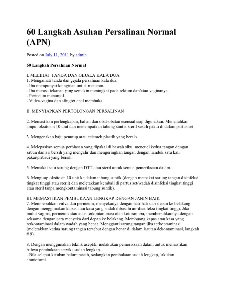 60 Langkah Asuhan Persalinan Normal | PDF