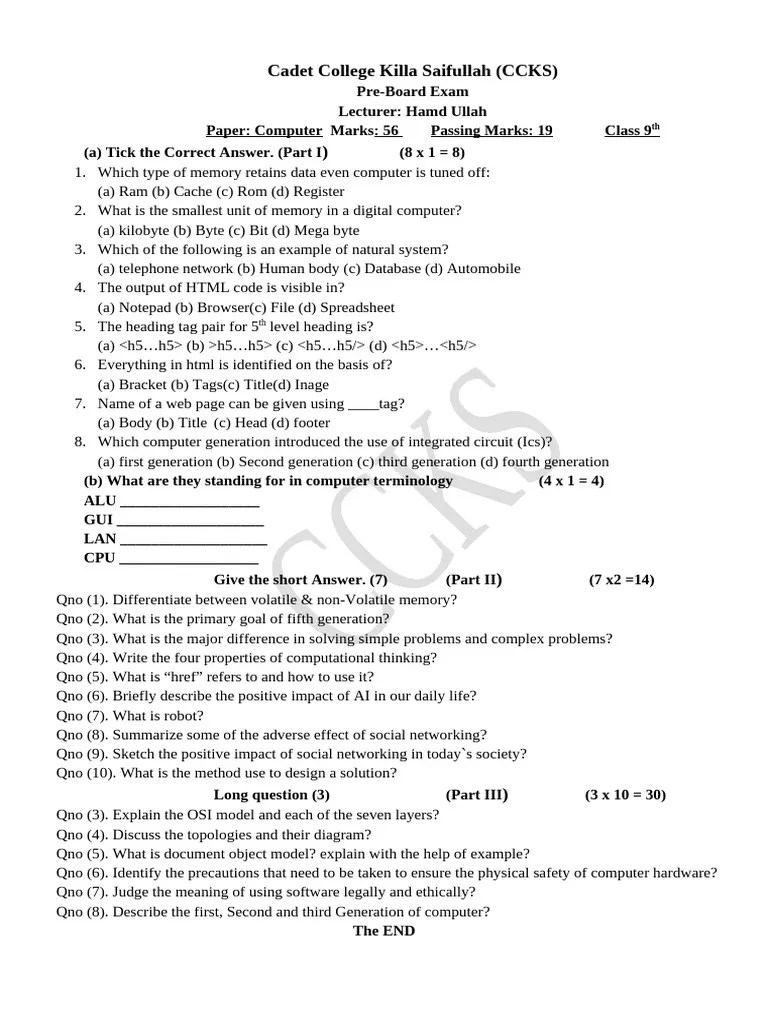 Class 9th Computer | PDF | Computer Memory | Computer Data