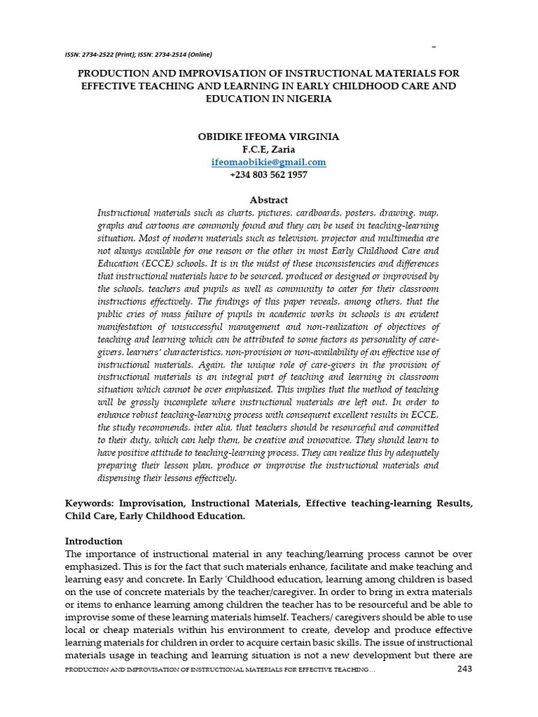 PRODUCTION AND IMPROVISATION OF INSTRUCTIONAL MATERIALS | PDF ...