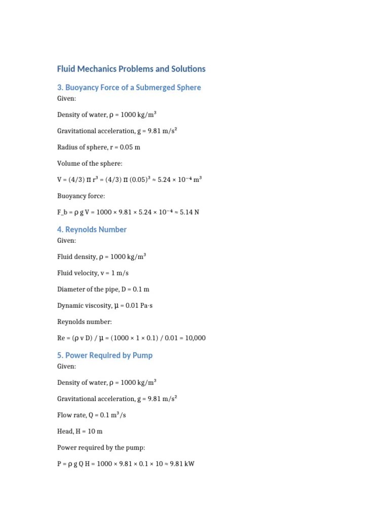 Fluid Mechanics Problems And Solutions | PDF