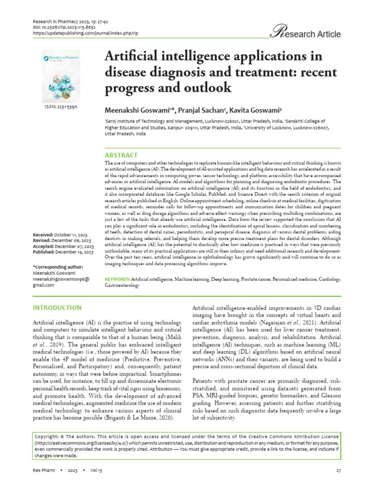 Artificial Intelligence Applications In Disease Di Pdf