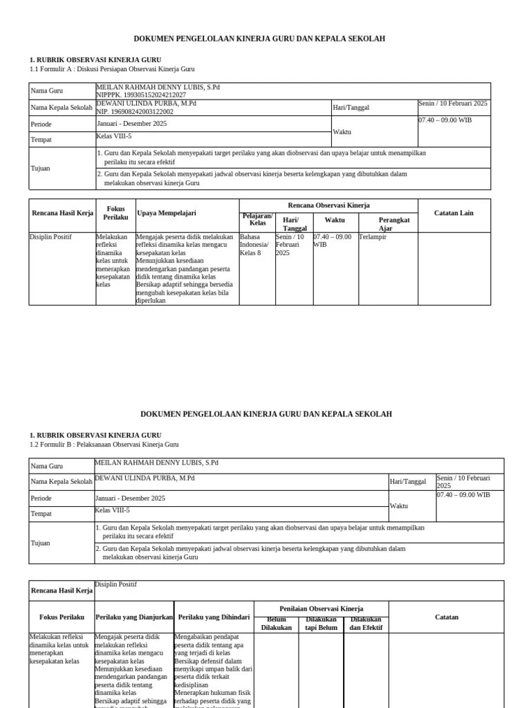 Rubrik Observasi Kinerja Guru Dalam Skp Di Pmm Pdf
