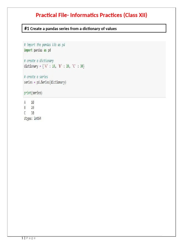 Class 12 Practical File Informatics Practices | PDF | Computer Data | Data