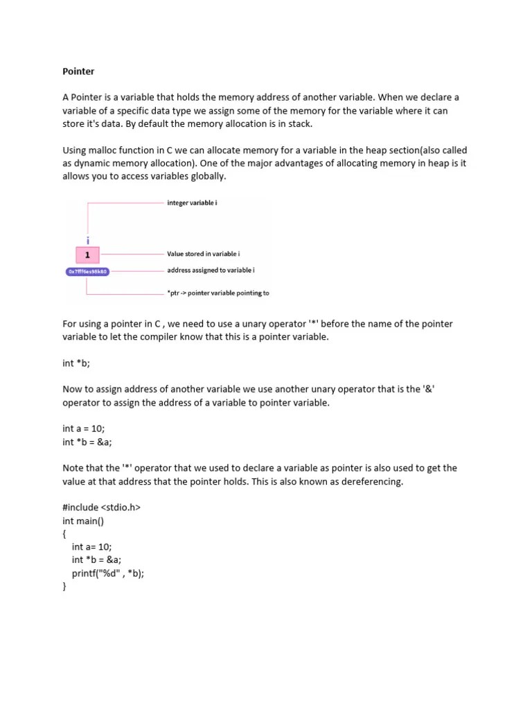 Pointer | PDF | Pointer (Computer Programming) | Variable (Computer ...