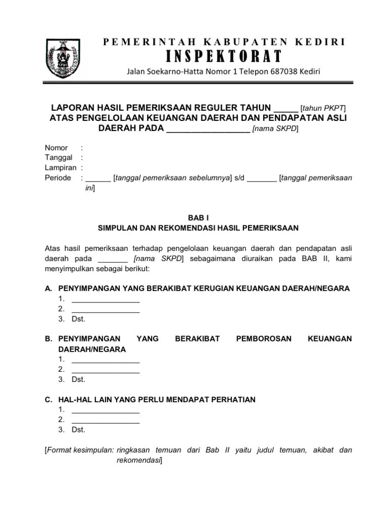 Puskesmas, reviu laporan keuangan pemerintah daerah dan evaluasi lkip. Format Lhp Keu Pad Pdf