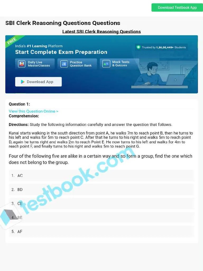 Sbi-clerk-reasoning-questions--637eec5b1ecaef1c5cea27c4 | PDF