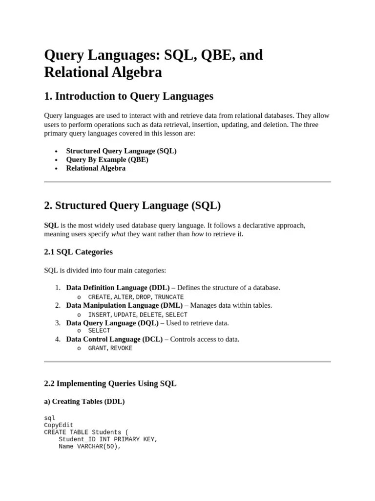 Query Languages | PDF | Sql | Relational Model