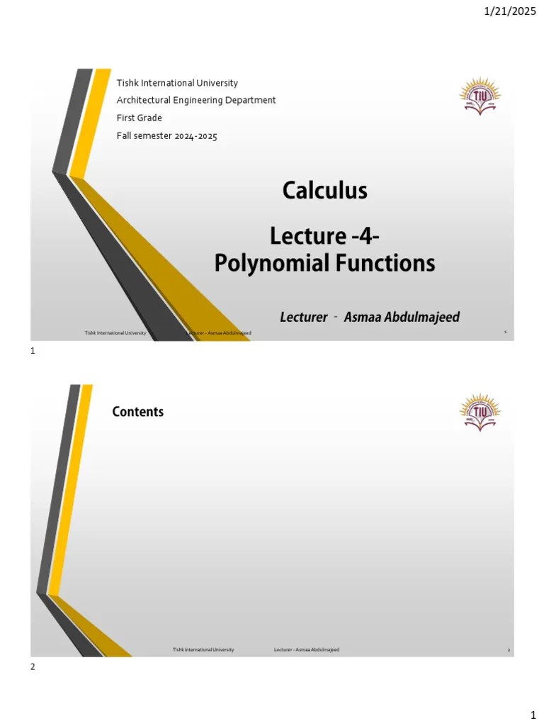 Lecture 4 Calculus Polynomial Functions | PDF | Polynomial | Zero Of A Function