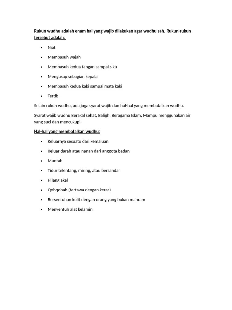 Enam Rukun Wudhu Yang Wajib Dilakukan Pdf