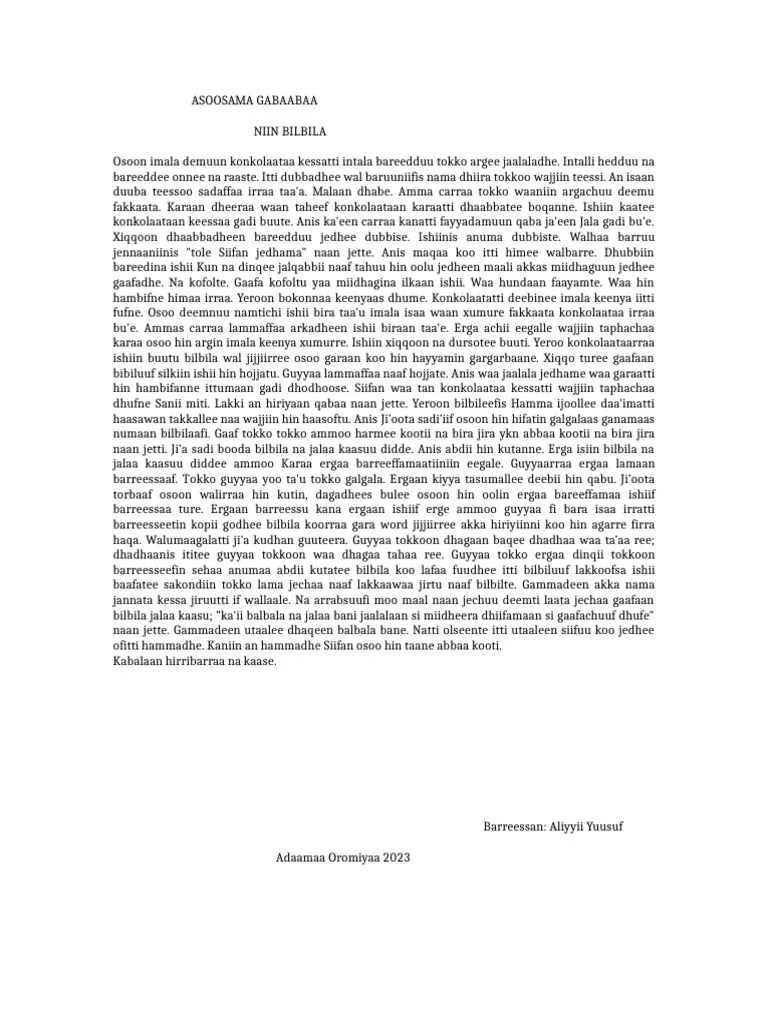 Asoosama Gabaabaa | PDF
