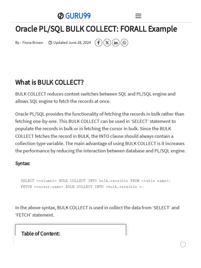 Oracle PL - SQL BULK COLLECT - FORALL Example - 1 | PDF | Pl/Sql | Computer Programming