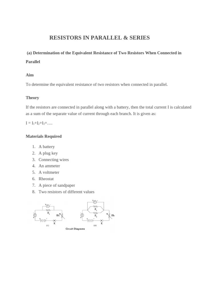 RESISTORS IN SERIES AND PARALLEL | PDF | Series And Parallel Circuits ...