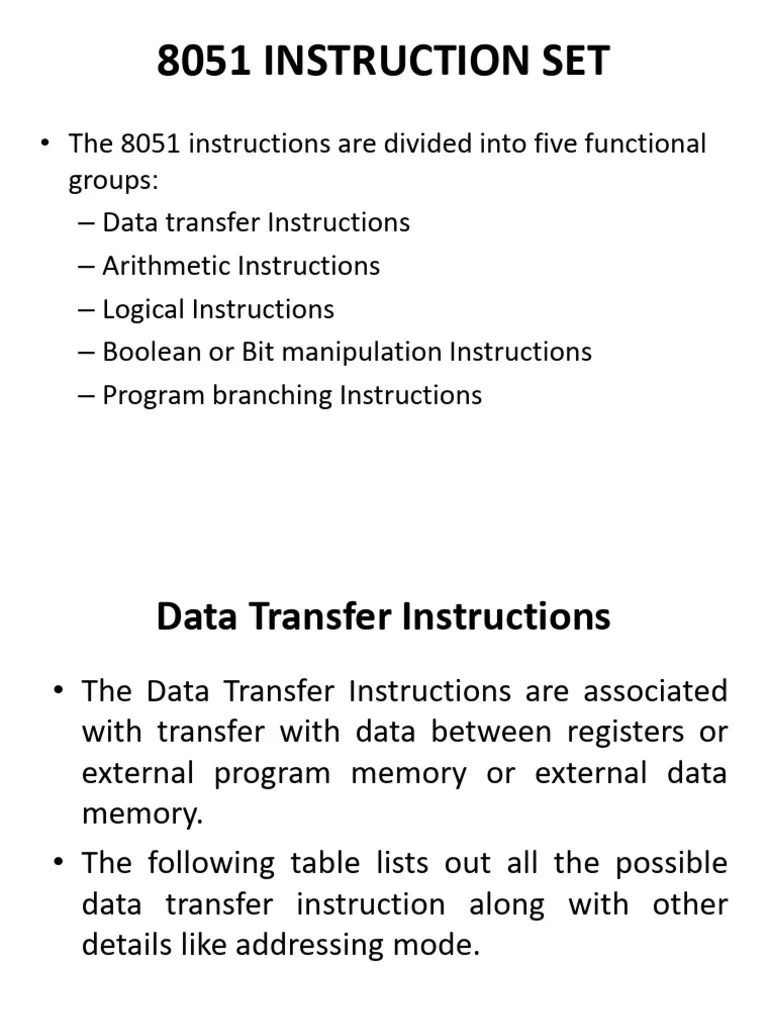 8051 Instruction Set Overview | PDF