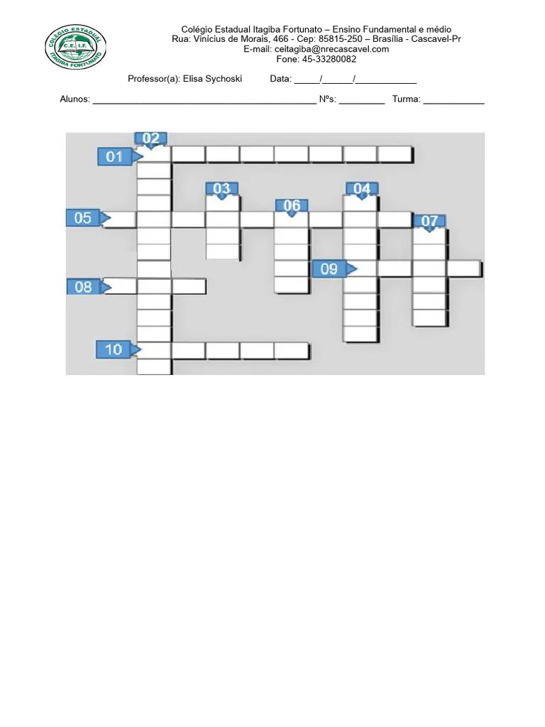 Cruzadinha Matemática 7ºB | PDF