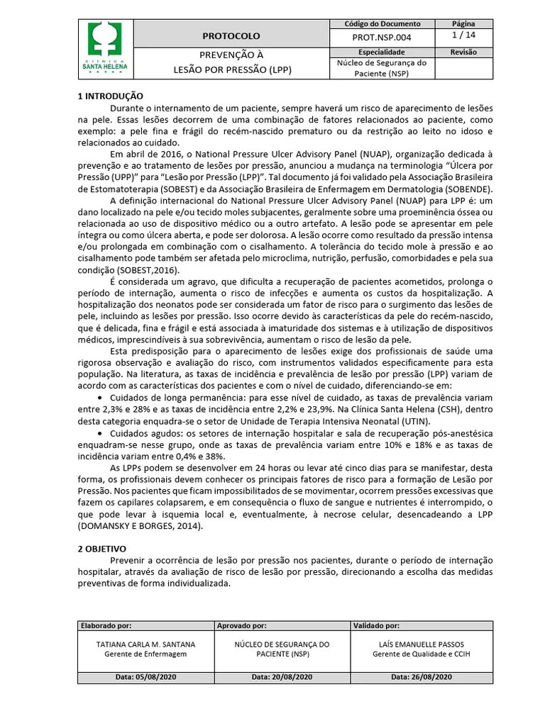 Prot - Nsp.004.00 - Prevenção De Lesão Por Pressão (LPP) | PDF ...