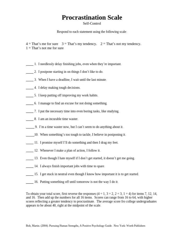 Procrastination Scale | PDF