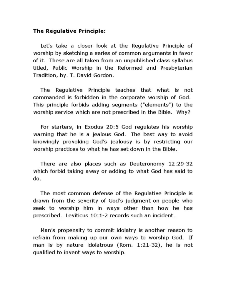 Regulative Principle | PDF | Worship | Catechism