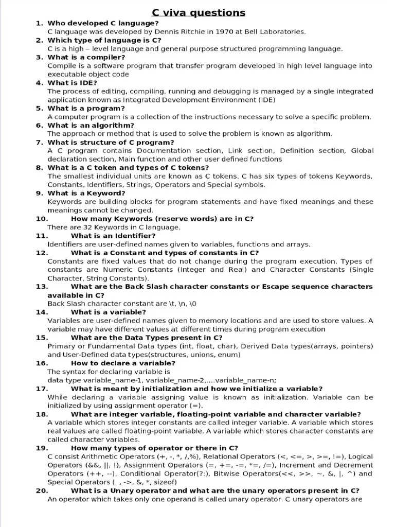 C-Programming Viva Questions | PDF