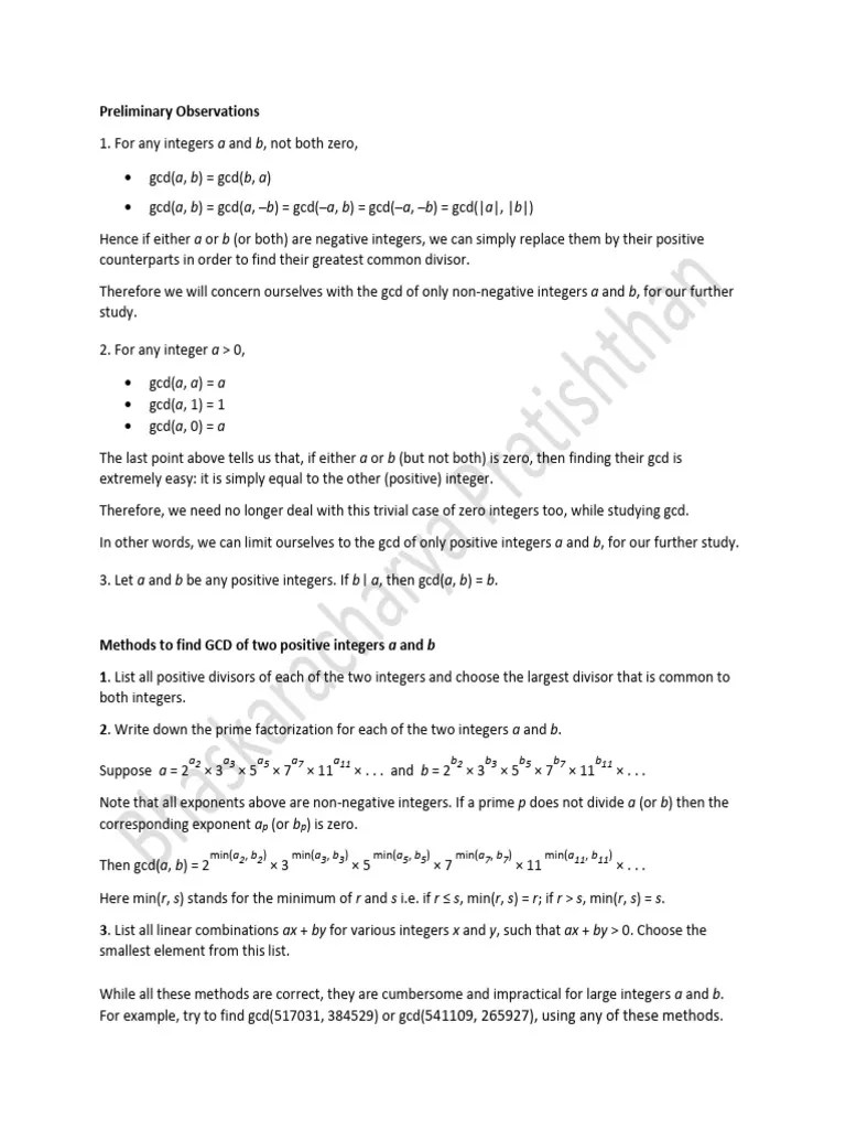 Number Theory Topic #05 Euclidean Algorithm - Study Notes V1.00 | PDF ...