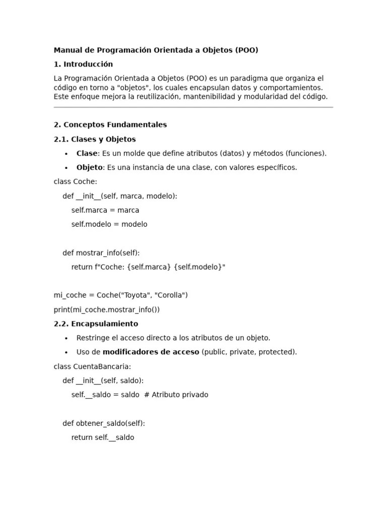 Manual De Programación Orientada A Objetos (POO) | PDF | Objeto ...