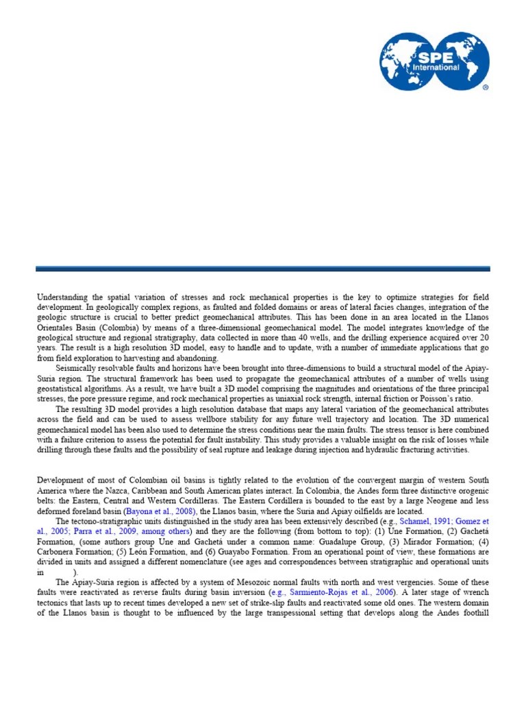 Drilling - 3D Geomechanical Modeling For The Apiay And Suria Oil Fields ...