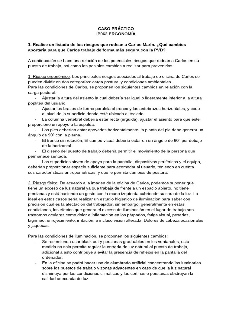 CASO PRÁCTICO IP062 ERGONOMÍA | PDF