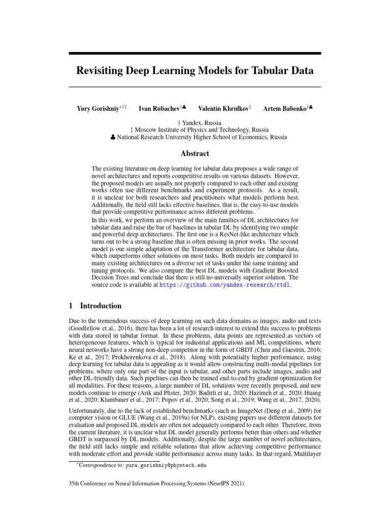 Revisiting Deep Learning Models For Tabular Data | PDF | Deep Learning ...
