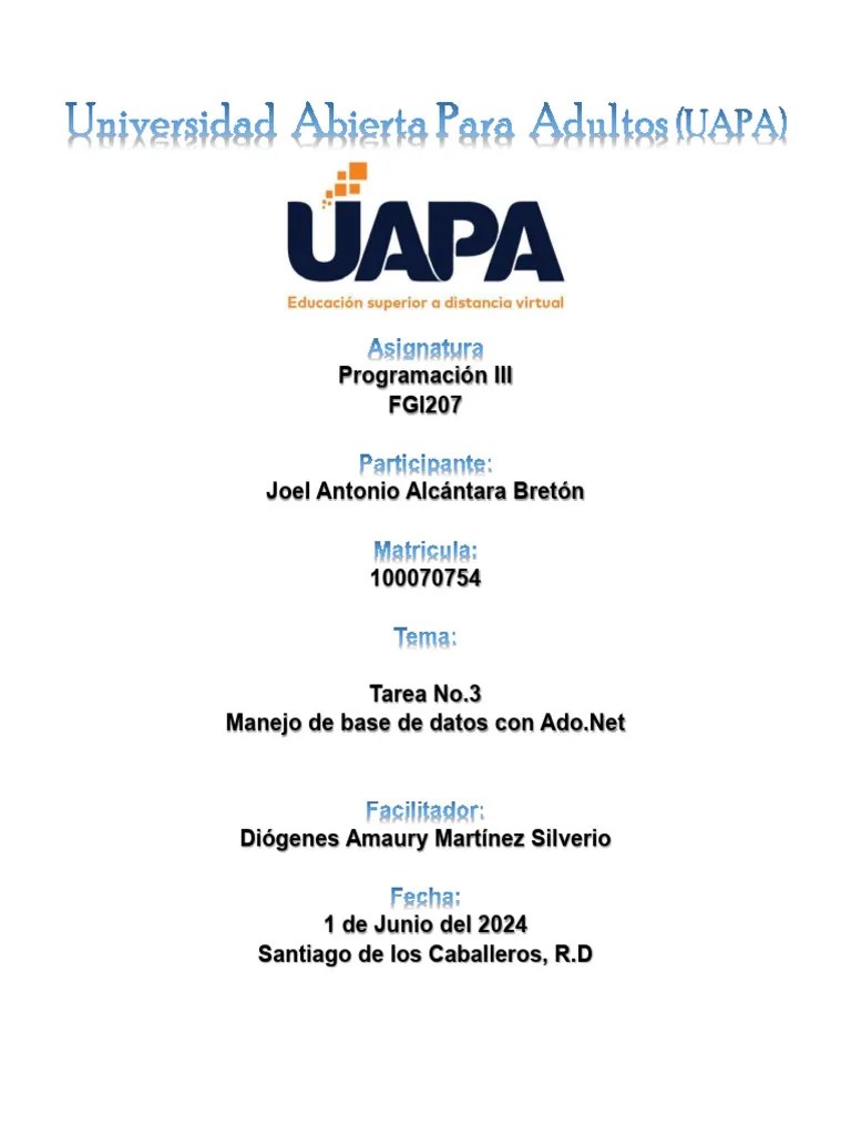 Tarea No. 3 Programacion III | PDF | Active X Data Objects | SQL