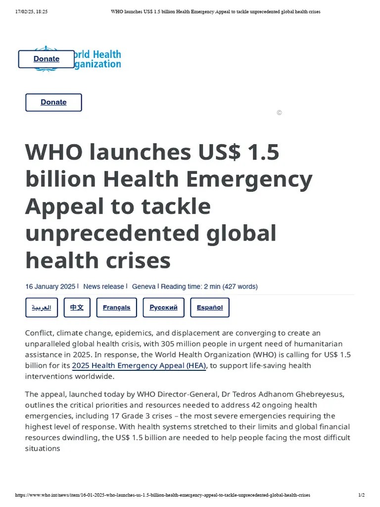 WHO Launches US$ 1.5 Billion Health Emergency Appeal To Tackle ...