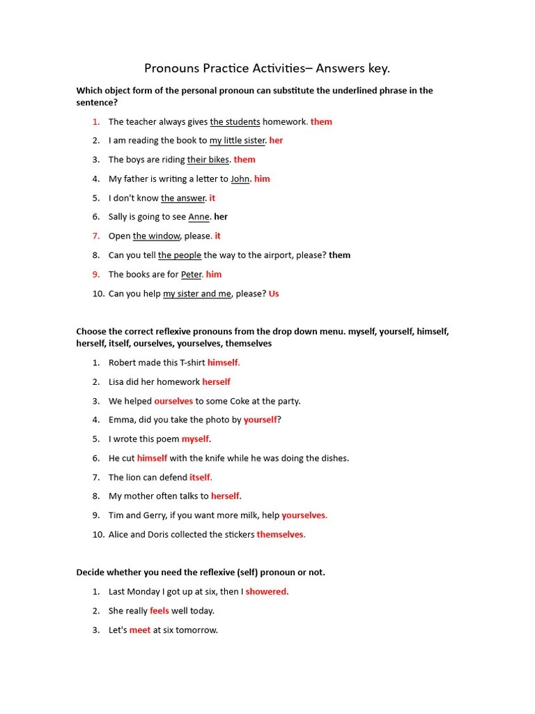Pronouns Practice Activities Answers Pdf