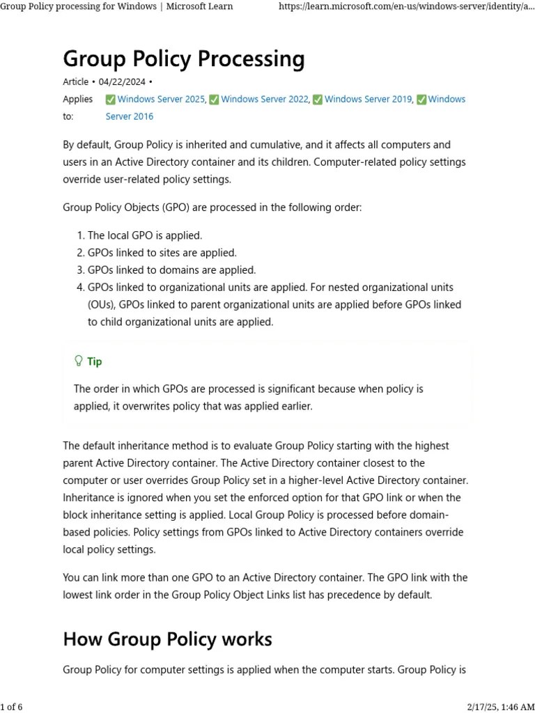 Group Policy Processing For Windows _ Microsoft Learn | PDF | Group ...