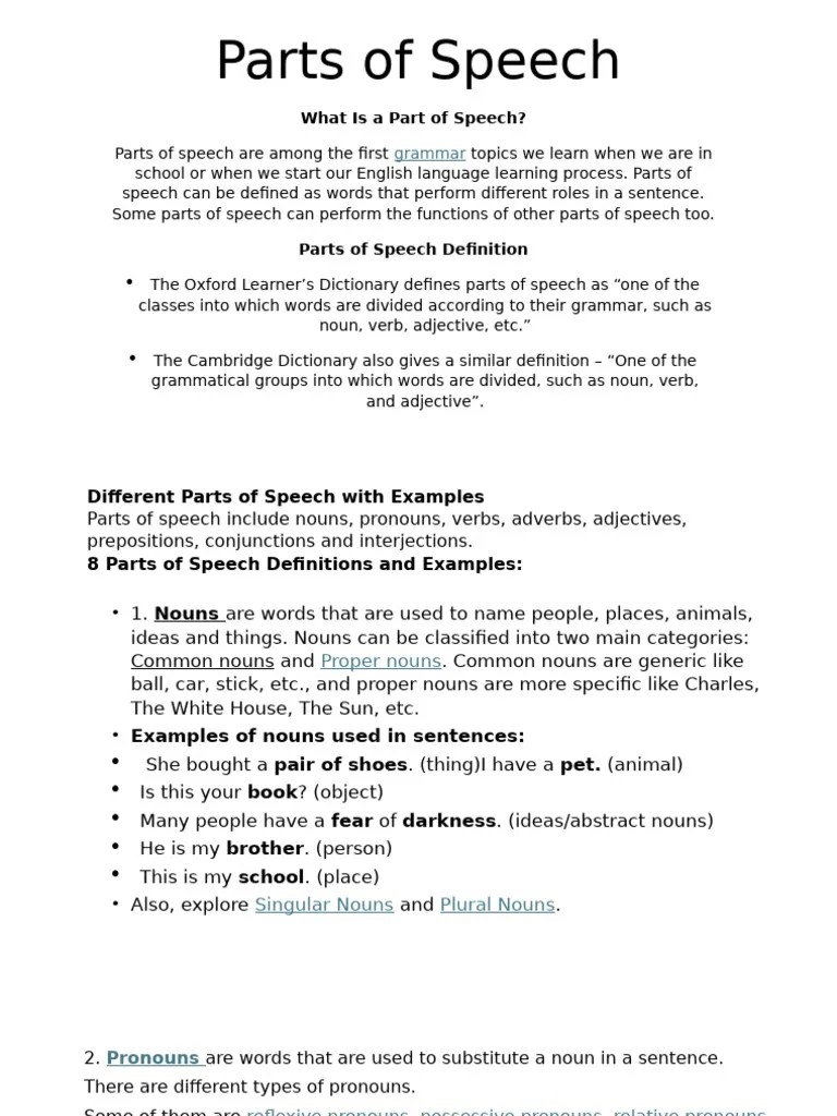 Parts Of Speech | PDF | Part Of Speech | Noun