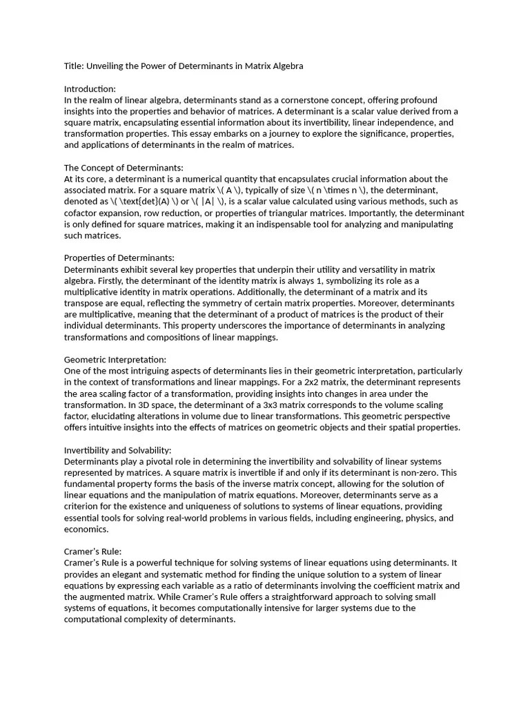 Matrices_determinants | PDF | Matrix (Mathematics) | Determinant